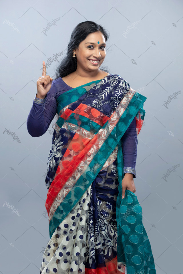 Bangladeshi housewife pointing up