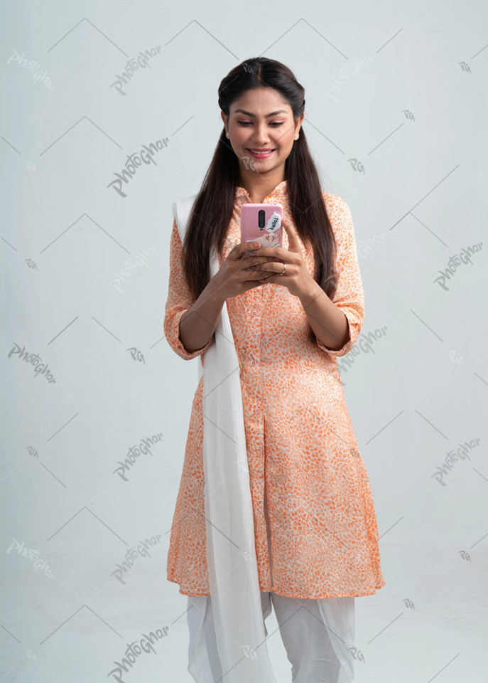 Beautiful lady typing text message