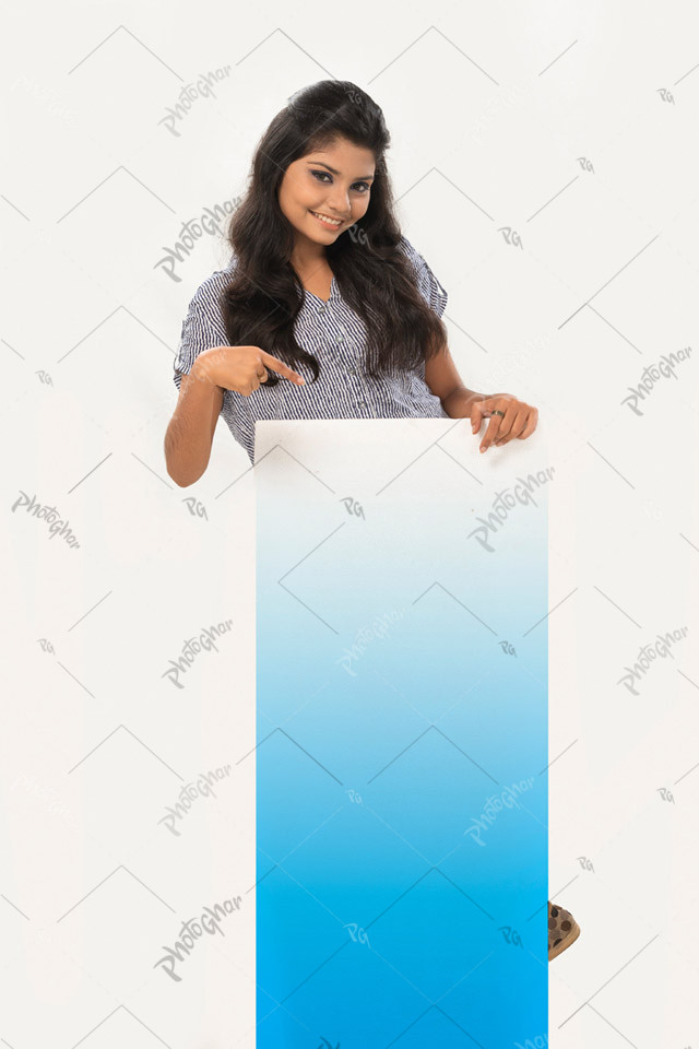 Cheerful smiling teenage girl  holding placard