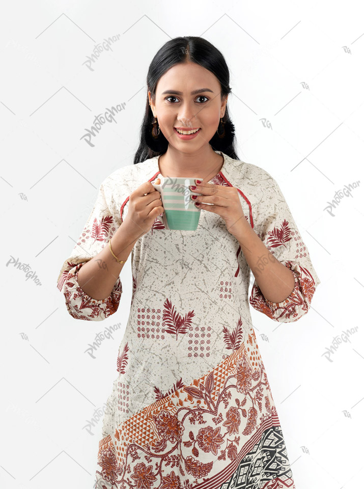 Confidence happy woman holding coffee mug