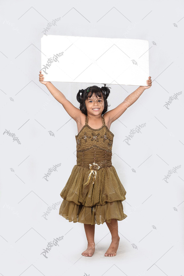 Cute child raising message board