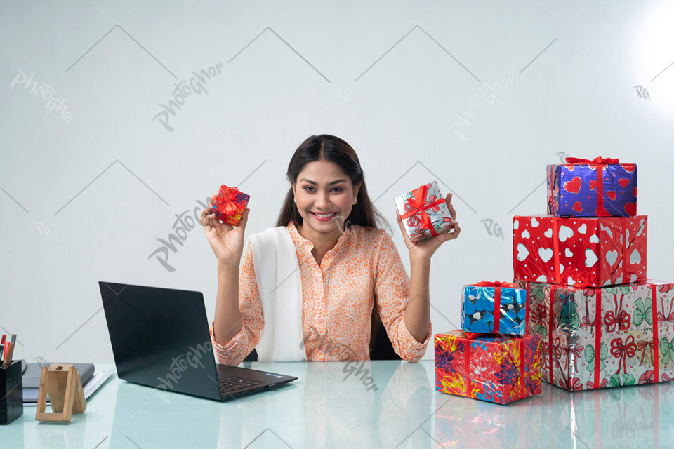 Delighted Beautiful woman with surprise gift