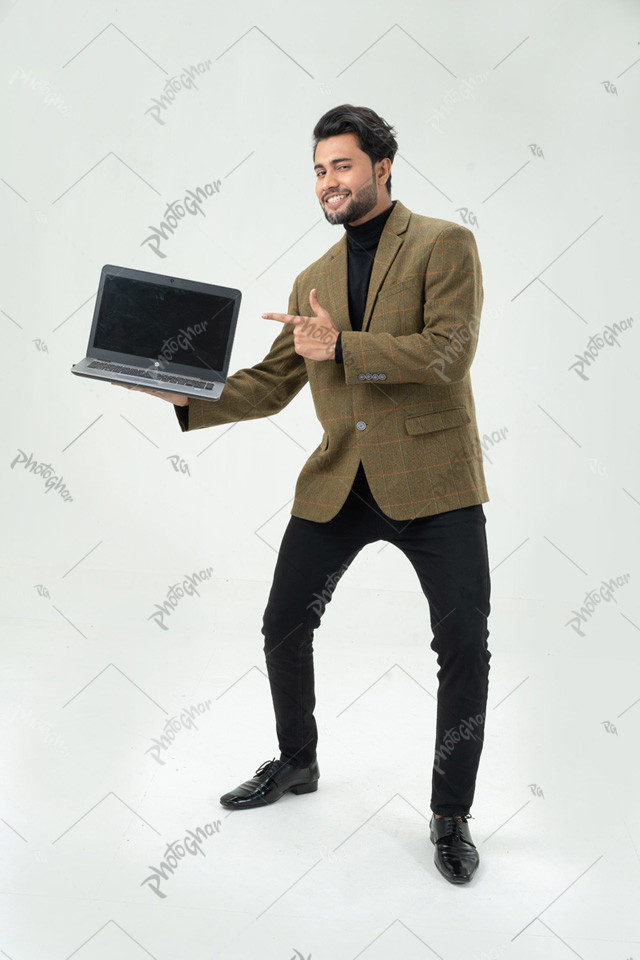 Delightful man indicating gesture