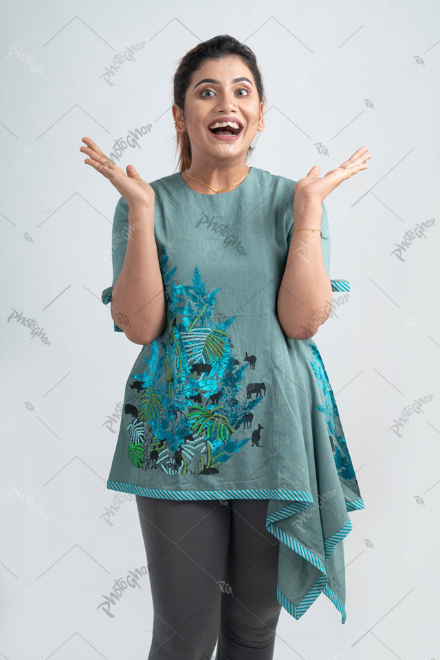 Excited woman with arms open