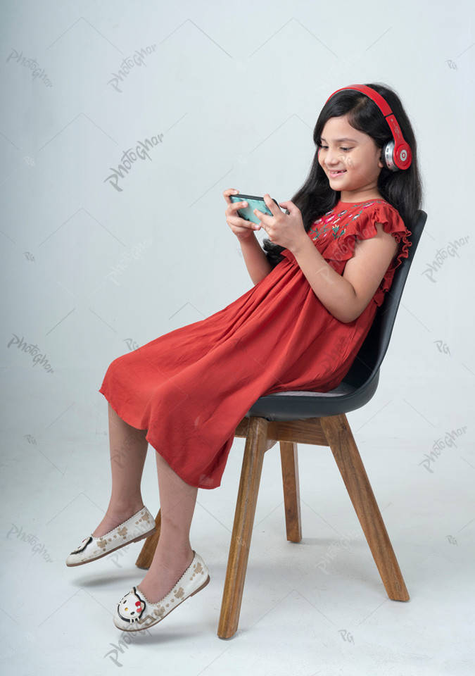 Female kid Playing Video Game