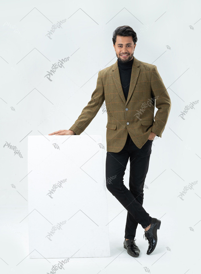 Handsome businessman happily displaying