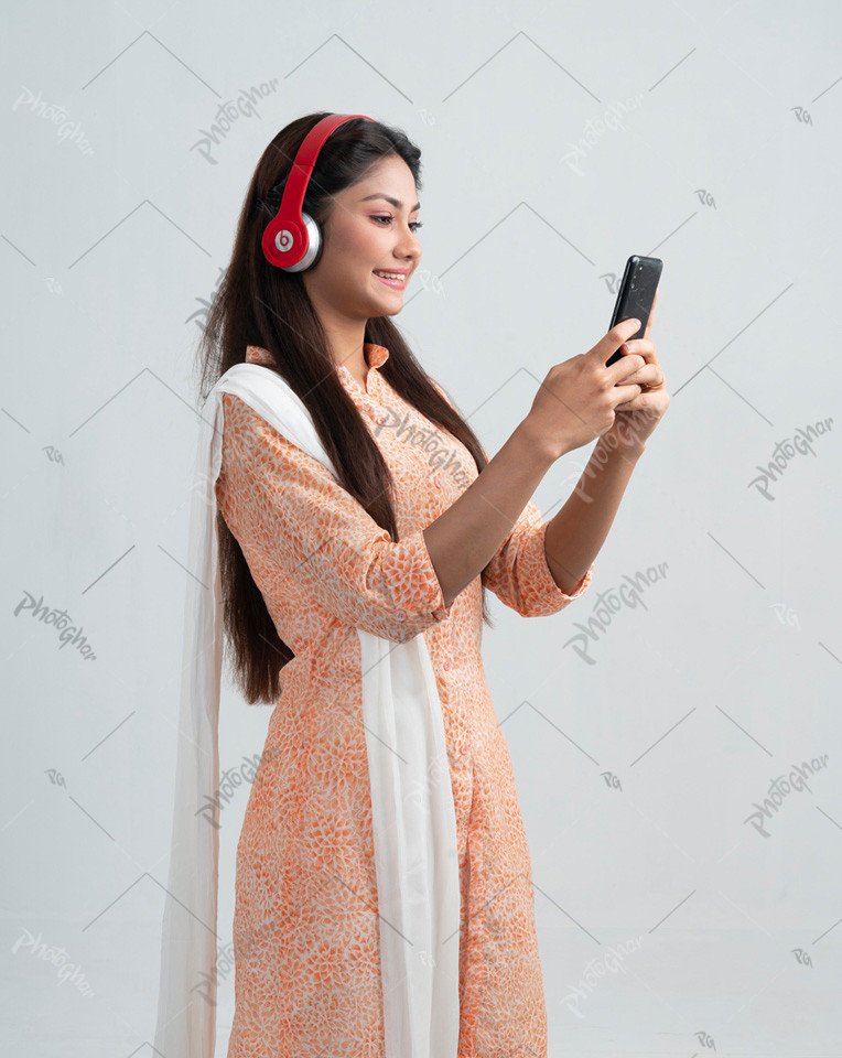 Happy girl wearing headphones