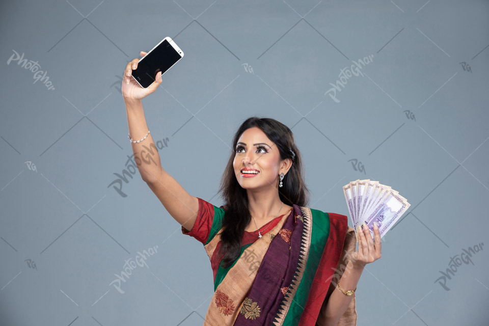 Housewife representing mobile banking