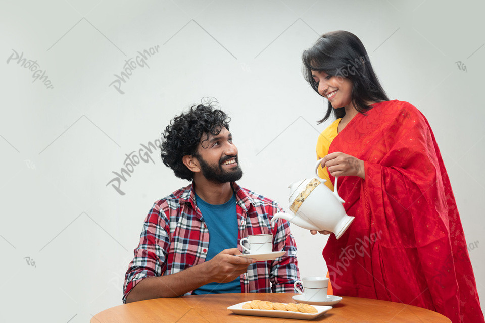 Husband wife having breakfast