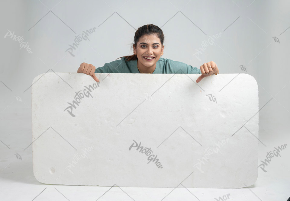 Joyful Woman with Empty Placard for offers