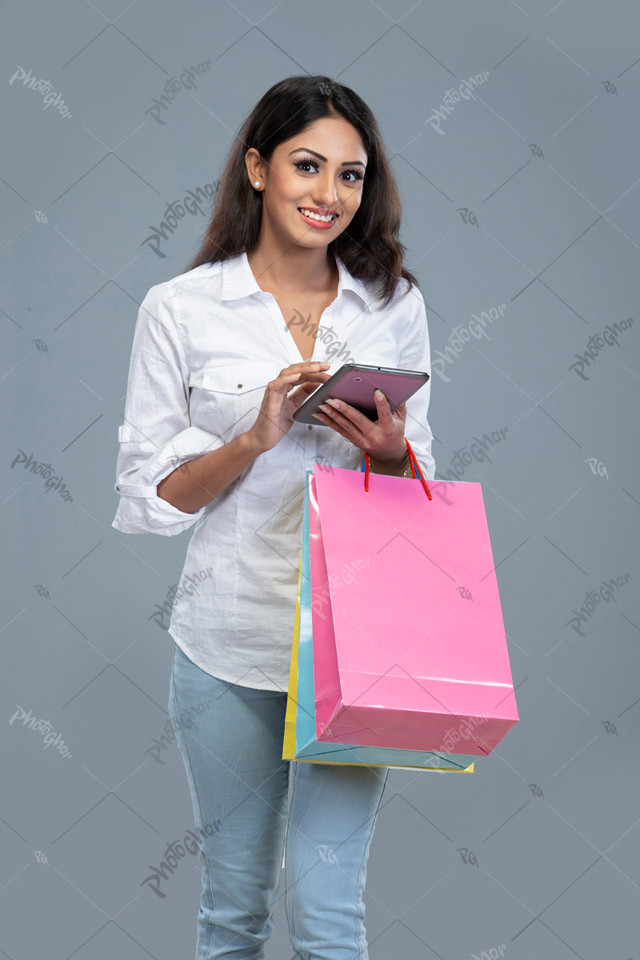 Jyful smiling young woman purchaser