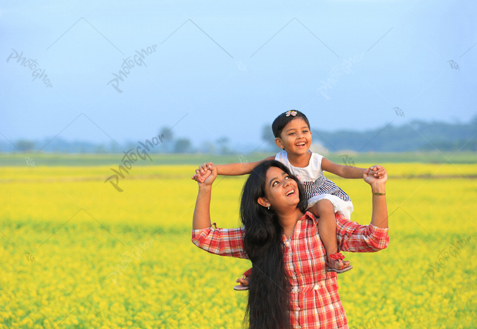 Laughing view of mother and child