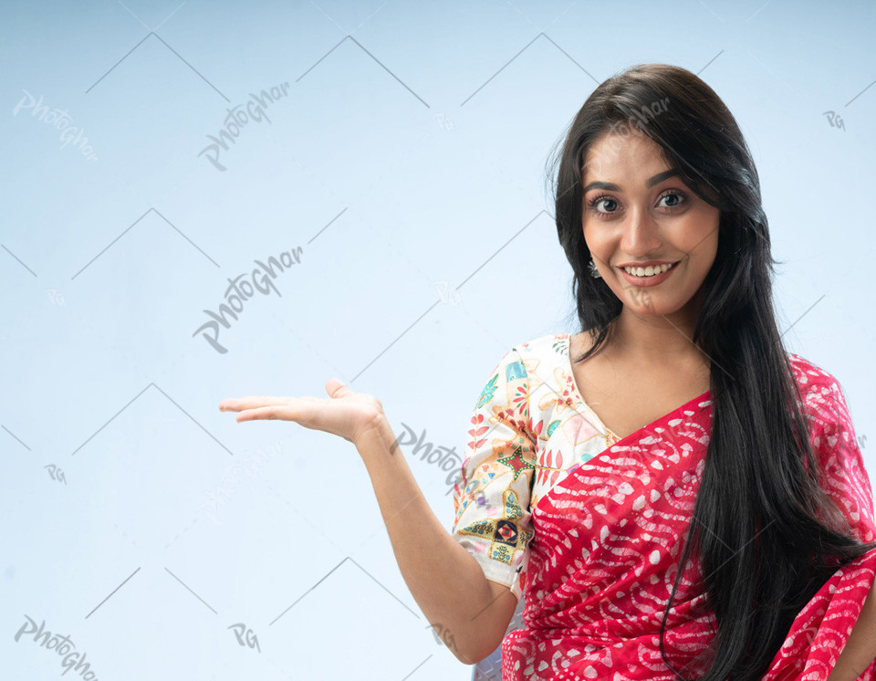 Long hair woman showing blank palm