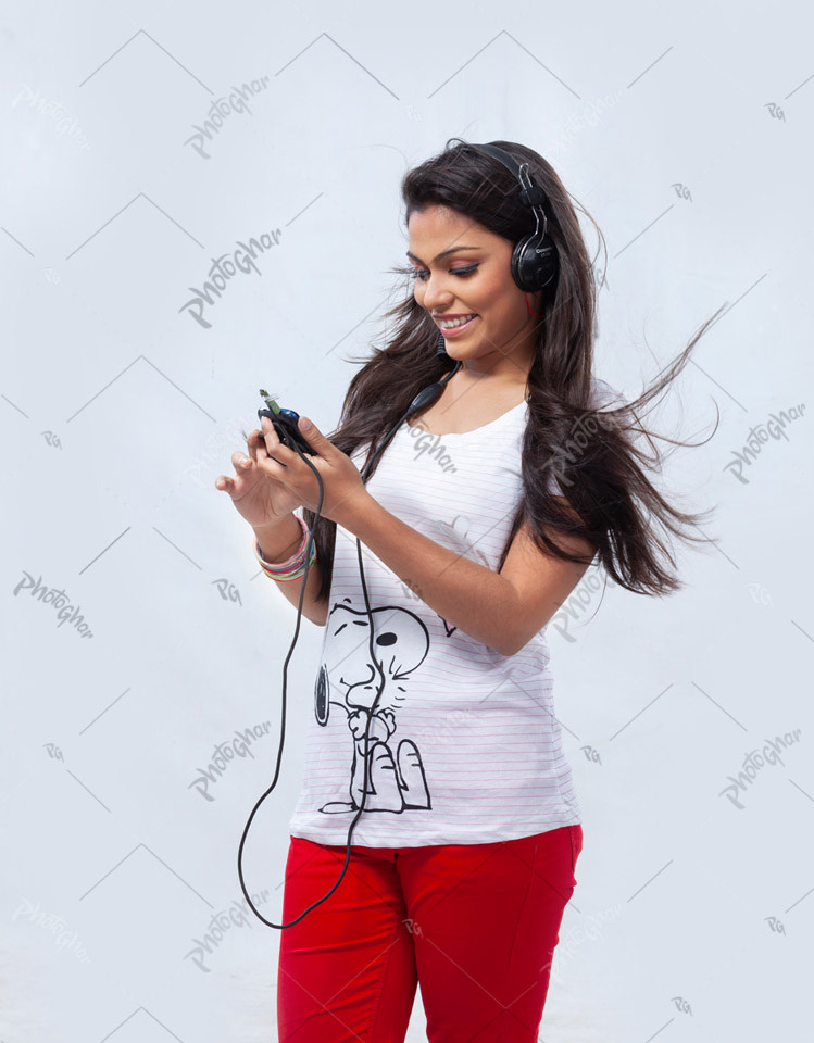 Modern Smart college student listening to music