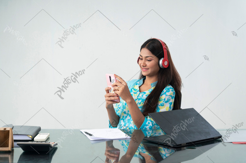 Office executive takes video call