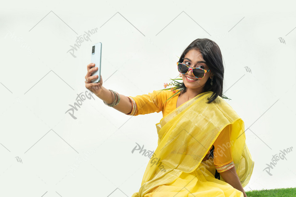 Pohela falgun woman taking selfie