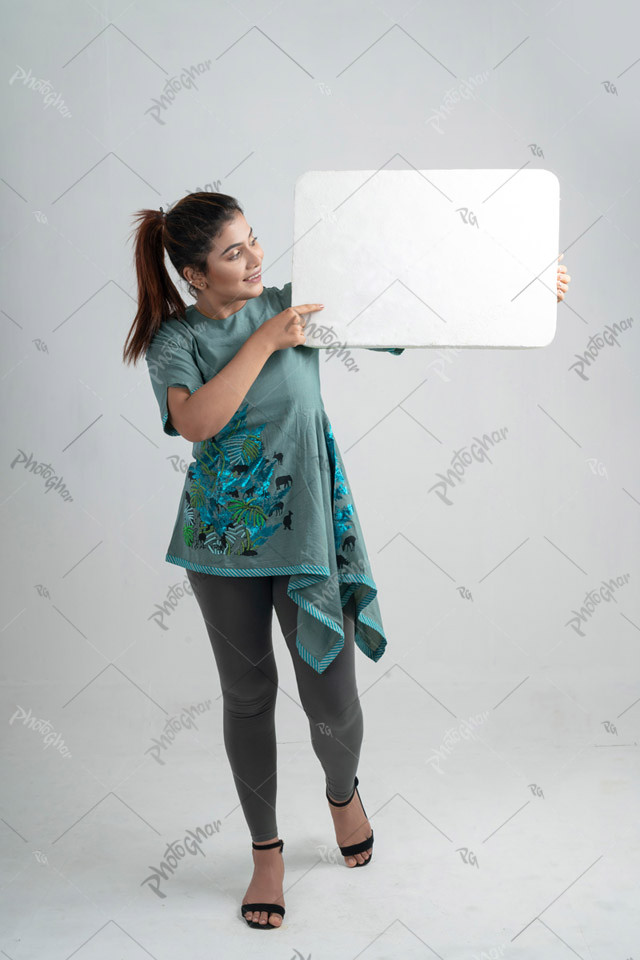 Smart modern woman holding placard