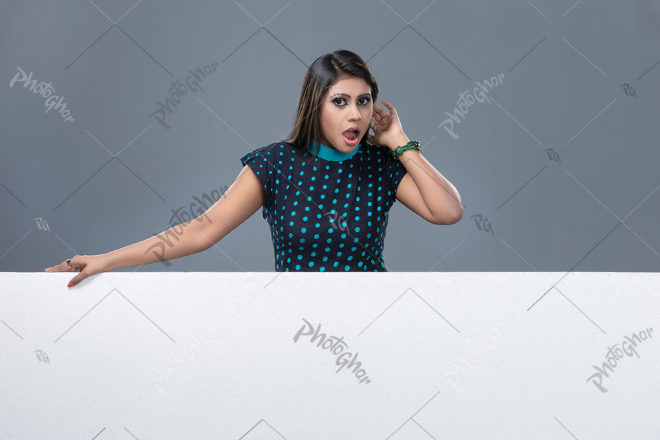 Surprised intrigued adult woman making gesture