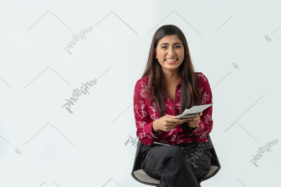 Surprised woman tourist holding passport