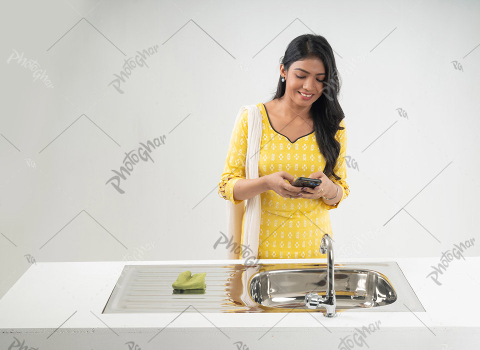 Woman clean service holder