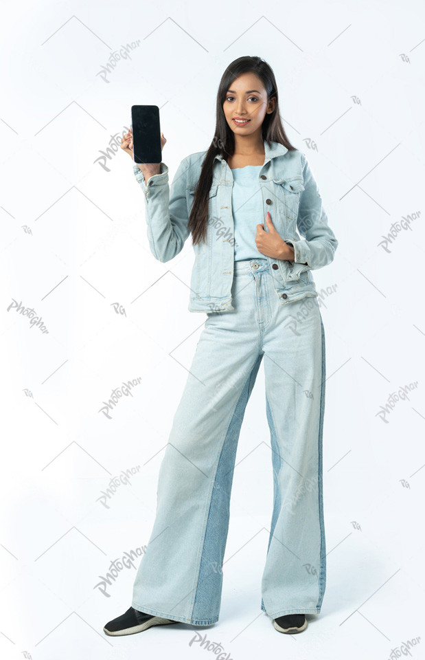 Woman displaying mobile screen