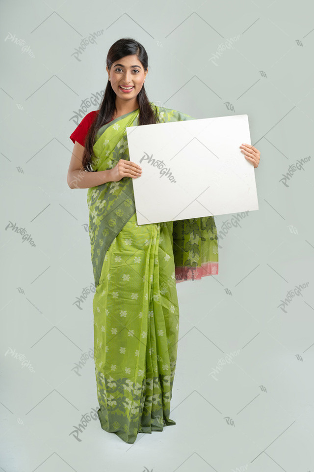 Woman holding blank white placard