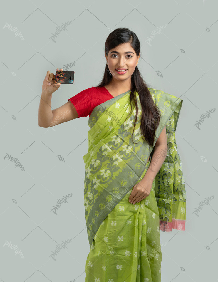 Woman holding various bank cards