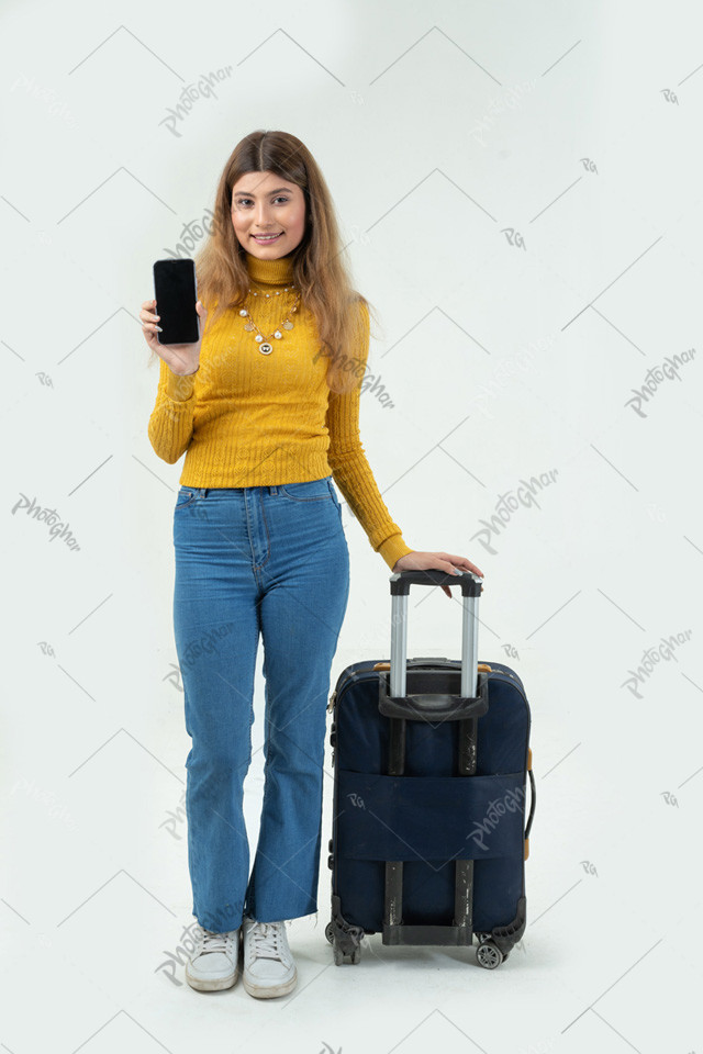 Woman tourist showing smartphone screen