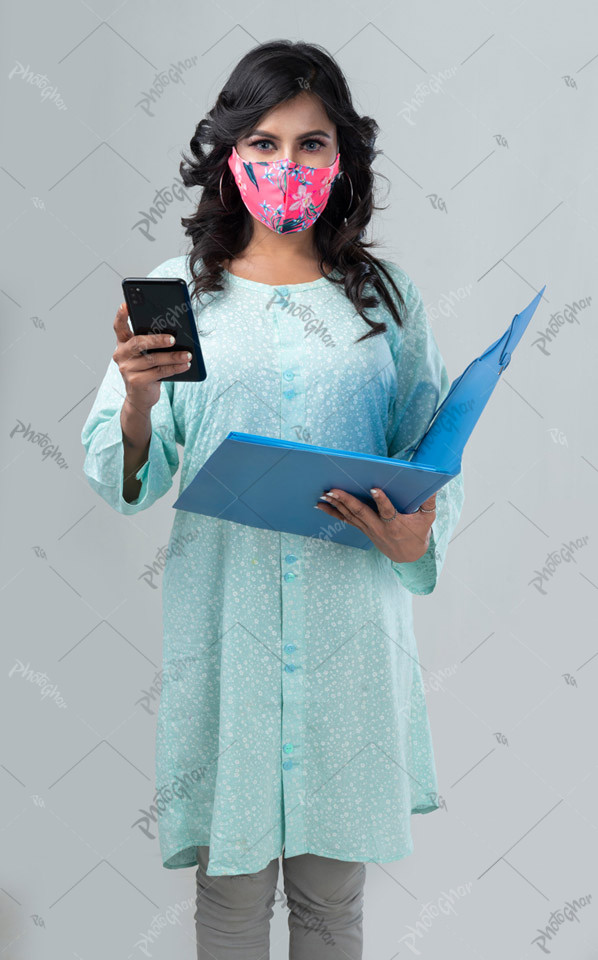 Woman wearing protective mask