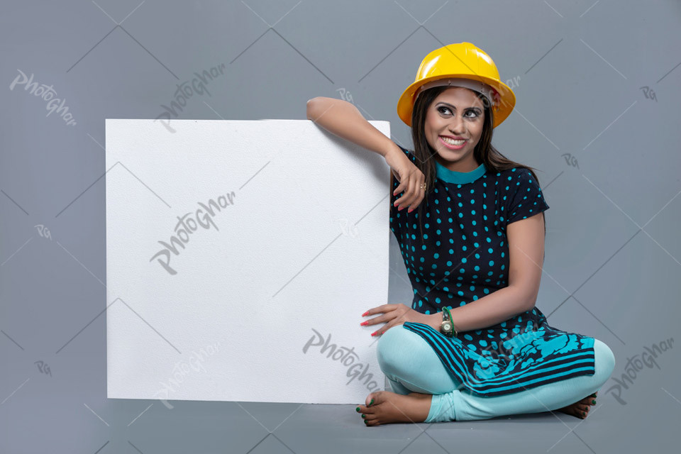 Woman with Blank Placard for Advertisement