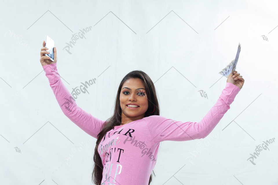 Young adult lady displaying gift offers