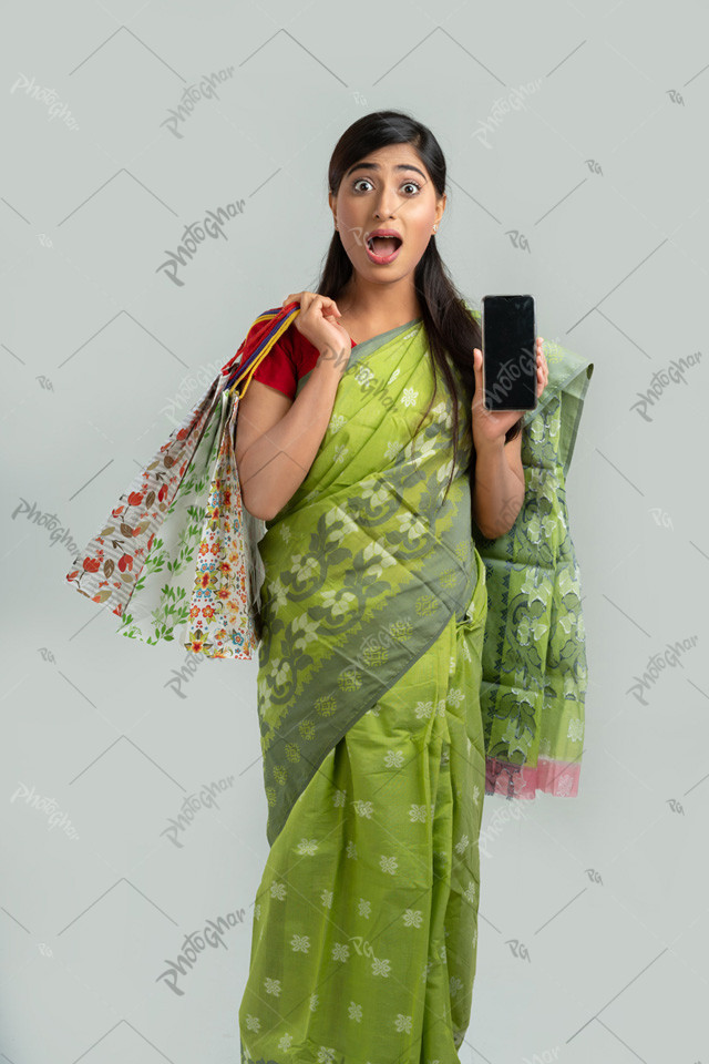 Young lady showing mobile empty screen