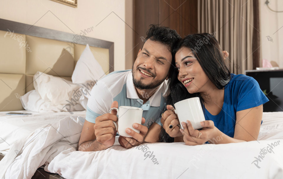 Young loving couple having coffee