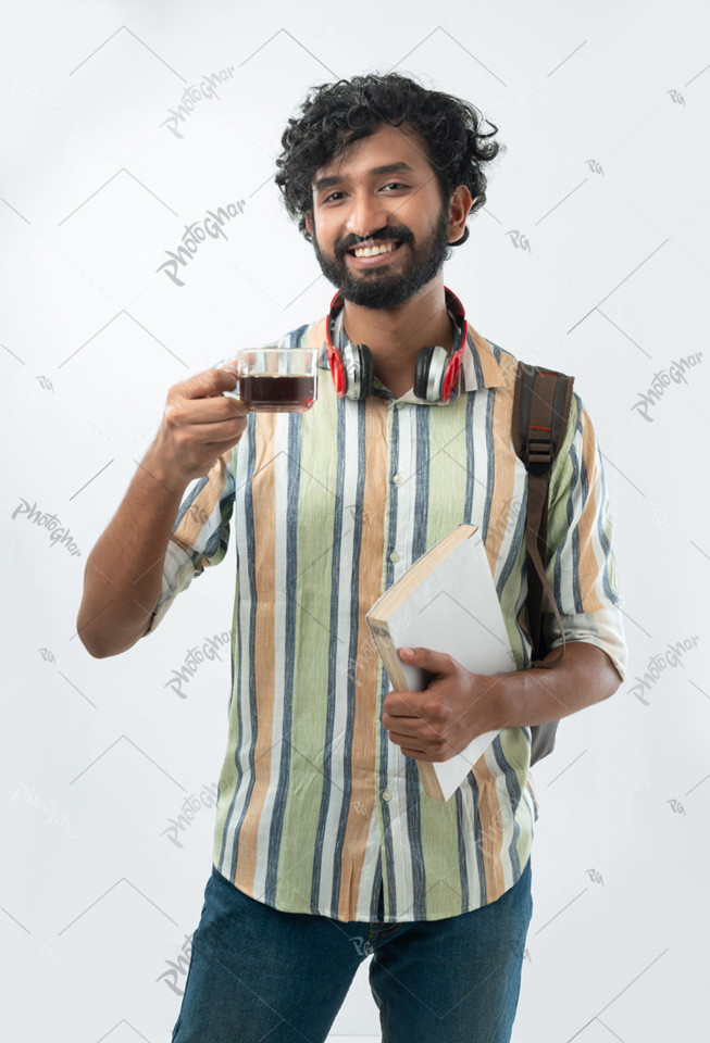 Young man student drinking