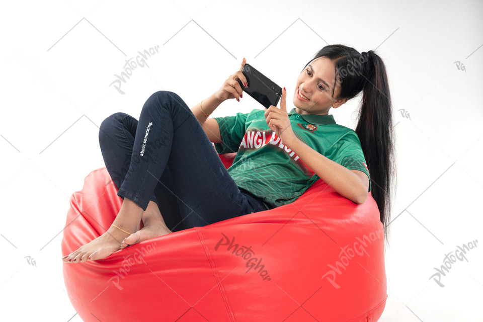 Young woman in Bangladeshi cricket jersey