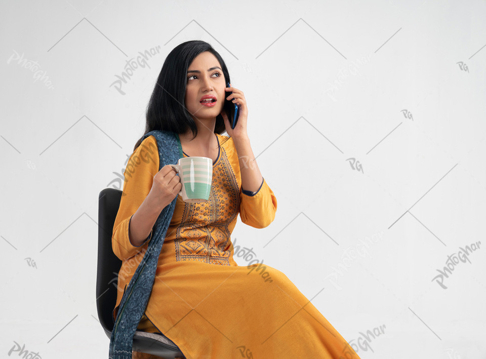 coffee phone and young woman