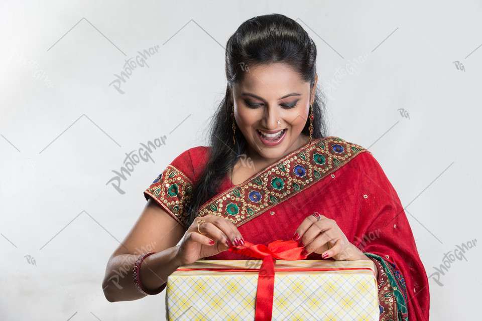 excitement happy woman open gift box