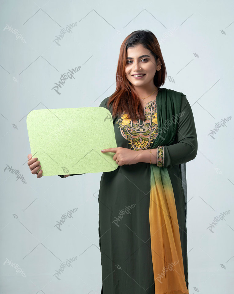 happy confidence modern woman holding placard