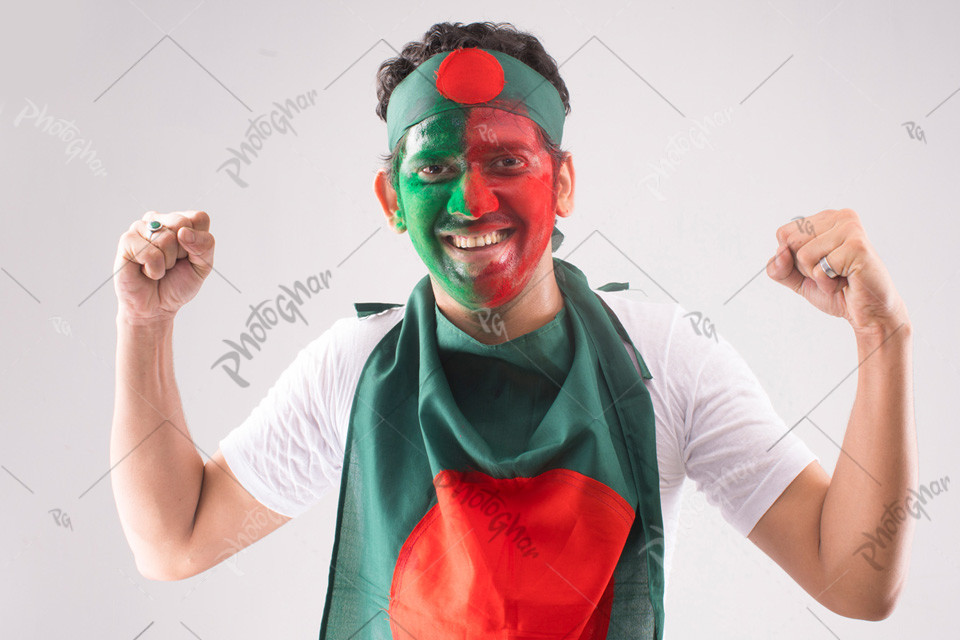 man wearing Bangladeshi flag