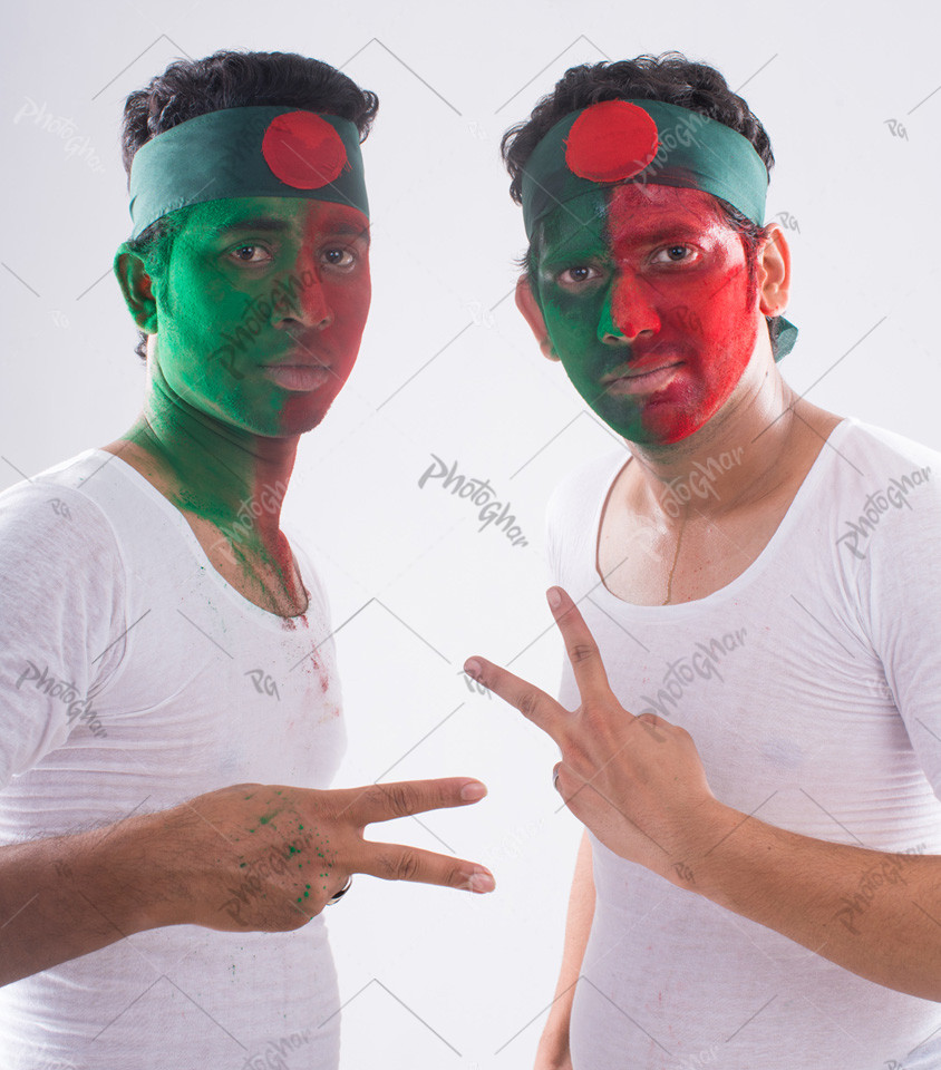 painted men showing bijoy symbol