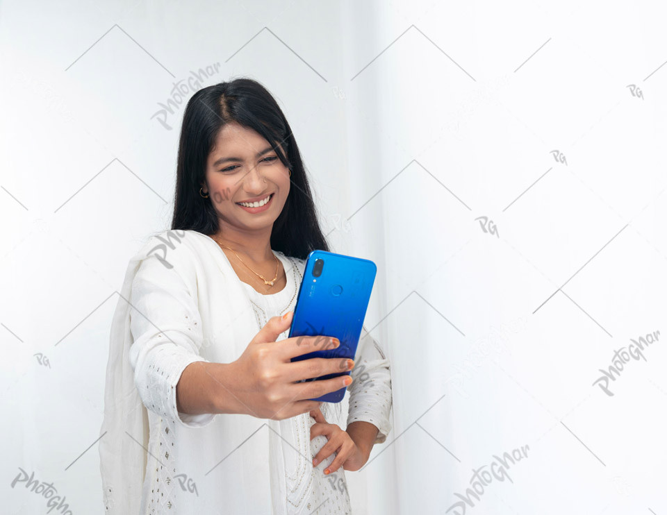 pleased smiling girl gesturing