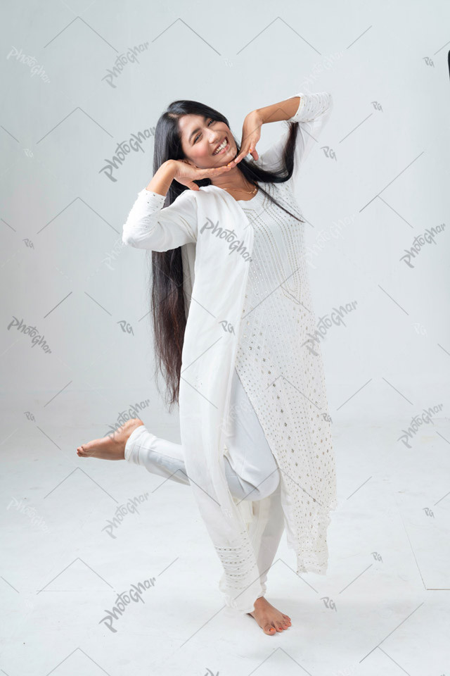 standing gesture view of young girl