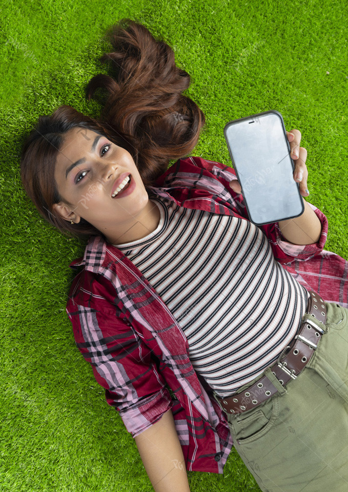 stylish modern woman showing mobile screen