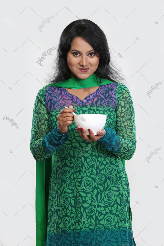 young girl with bowl soup