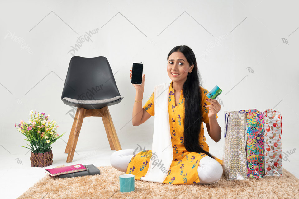 young woman excited about online discounts