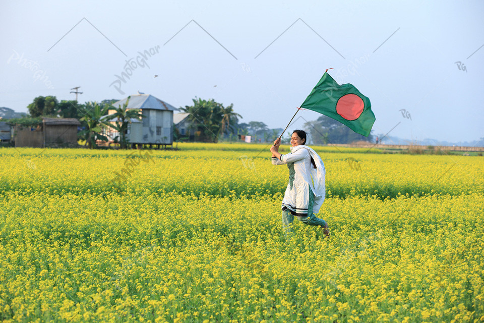 young women raising flags